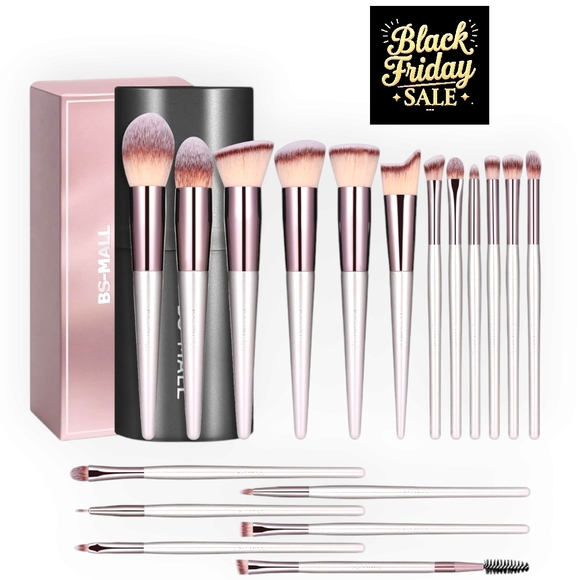 Champagne Gold 18pc.Professinal Vegan Makeup Brush Set with Black Case - Picture 1 of 7